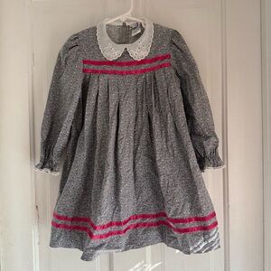 Vintage Youngland grey calico dress with pink ribbon accents size 6